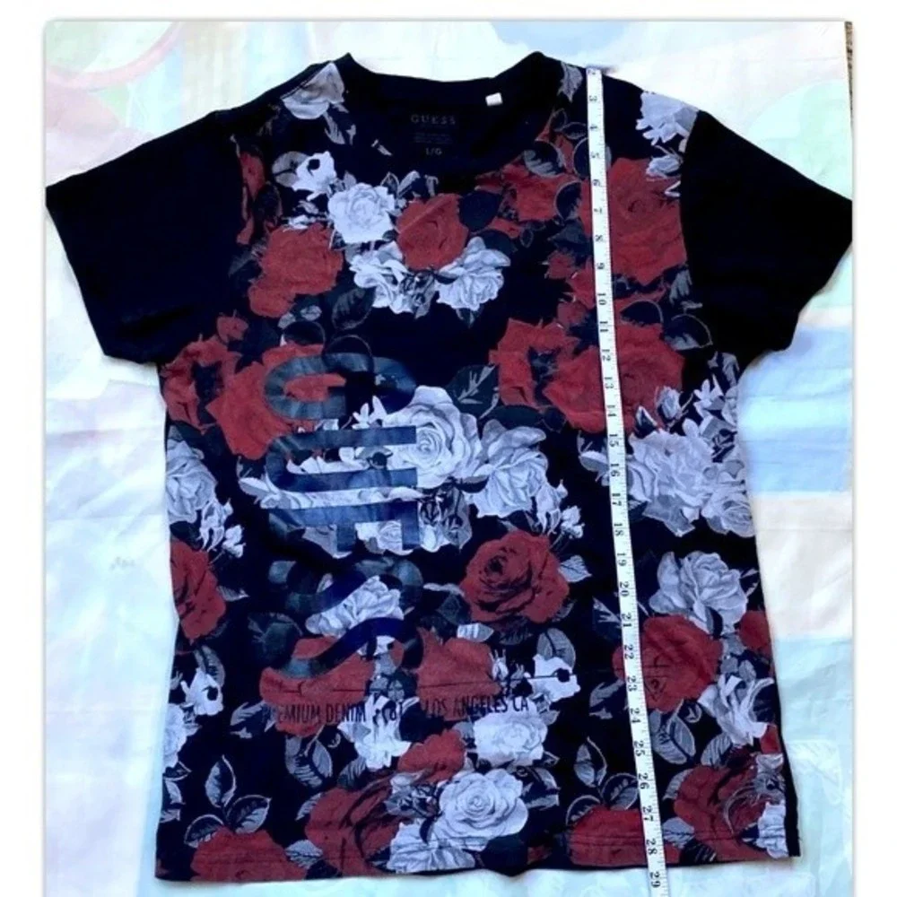 Guess Premium Los Angeles T-Shirt Flowers Black Size L Mens Floral Front - Picture 4 of 7